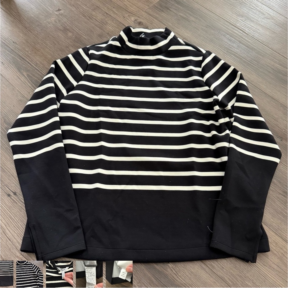 Spanx Air Essentials Striped Mock Neck Pullover Size Small